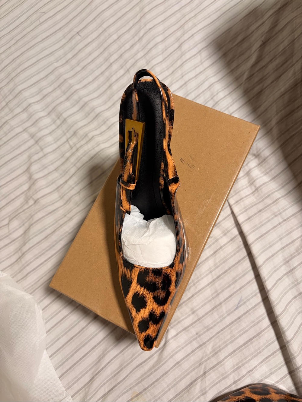 Leopard Print Pointed Slingback Heel in Brown and Black - Picture 2 of 7